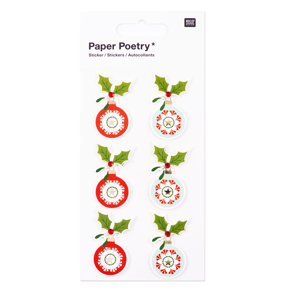 Stickers Natale.Foglio Da 6 Stickers 3d 7x15 Cm Palline Di Natale Rosso Mint Perles Co