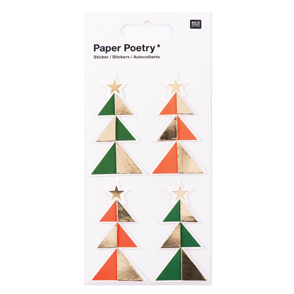 Stickers Natale.Foglio Da 4 Stickers 3d 7x15 Cm Albero Di Natale Verde Rosso Perles Co