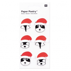 Cappello Di Natale.Foglio Da 6 Stickers 3d 7x15 Cm Animali Con Cappello Di Natale Nero Rosso Perles Co