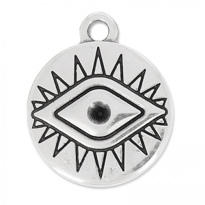 Ciondolo occhio portafortuna 19 mm Placcatura argento antico x1