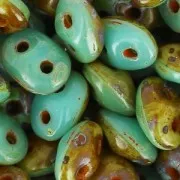 SuperDuo Duet mm. 2.5x5 Green Turquoise/Ivory Dark Travertin x10g