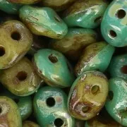 SuperDuo Duet mm. 2.5x5 Green Turquoise/Ivory Picasso x10g