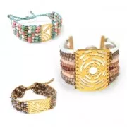 Distanziatore martellato 9 file28.5x38 mm Dorato con oro fino con oro fino satinato x1