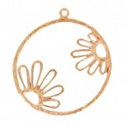 Pendente rotondo filigranato motivo fiore 28 mm dorato  rosa x1