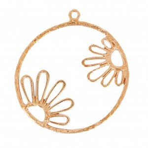 Pendente rotondo filigranato motivo fiore 28 mm dorato  rosa x1