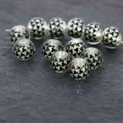 Perla con stampa Motivo zampa di gallina 11.5 mm Nero/Silver x1