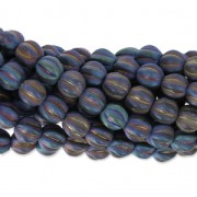 Perline in vetro Melon Bead 6mm Blue Iris Mat x15