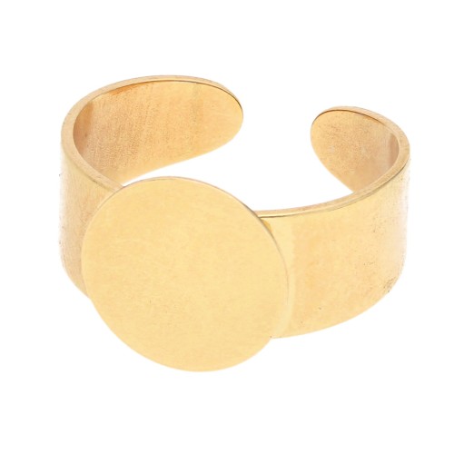 Anello regolabile per cabochon a fondo piatto da 12 mm - Dorato con oro fino x1