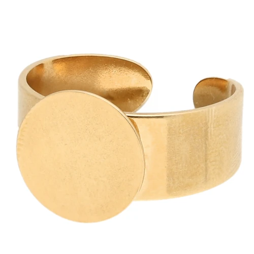 Anello regolabile per cabochon a fondo piatto da 12 mm - Dorato con oro fino x1