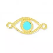 Separatore occhio portafortuna 2 anelli 20 mm Turchese/dorato con oro fino x1
