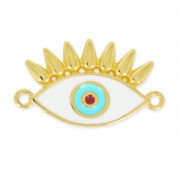 Separatore occhio portafortuna 2 anelli 26 mm Bianco/Turchese/dorato con oro fino x1|raw }}