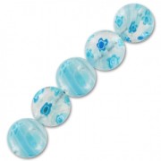 Perle tonde Millefiori mm. 12 Crystal fiori Aquamarina x4|raw }}