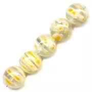 Perle tonde Millefiori mm. 10 Crystal fiori Giallo x5