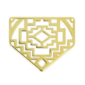 Pendente distanziatore 2 fori decorato motivi etnici 29mm Dorato con oro fino x1