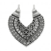 Pendente distanziatore 2 anelli cuore etnico 43 mm Placcatura argento antico x1