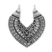 Pendente distanziatore 2 anelli cuore etnico 43 mm Placcatura argento antico x1