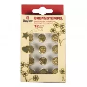 12 embouts pyrograveur (poinçons) coeur/étoile/demi-lune/losange/rond/fleur