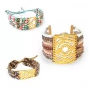 Distanziatore martellato a 5 file con fiore mandala 19 mm Dorato con oro fino x1