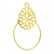 Pendente ovale decoraz. fiore resina eposs.  36mm Bianco/Dorato con oro fino x1|raw }}