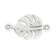 Distanziatore in metallo Foglia di filodendro 22 mm placcatura argento fino anticato x1