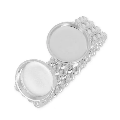 Anello in ottone doppio castone per cabochon a fondo piatto 8 mm argentato x1