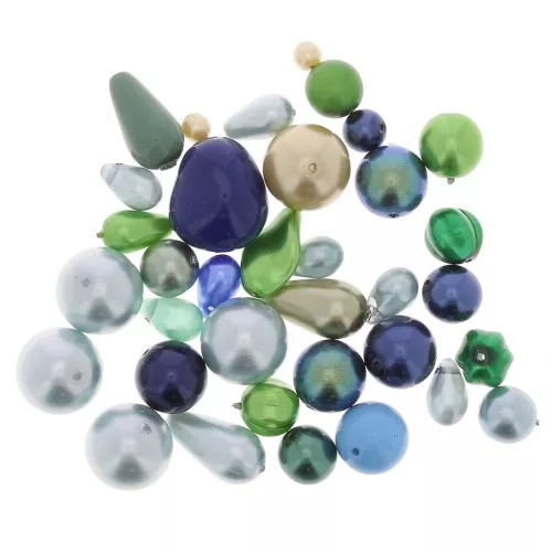 Abbinamento di perline di Bohemia madreperlate blu/verde x50g