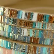 Nastro fantasia imitazione cuoio 5 mm Strisce blu/marrone riflessi dorati x1.2m