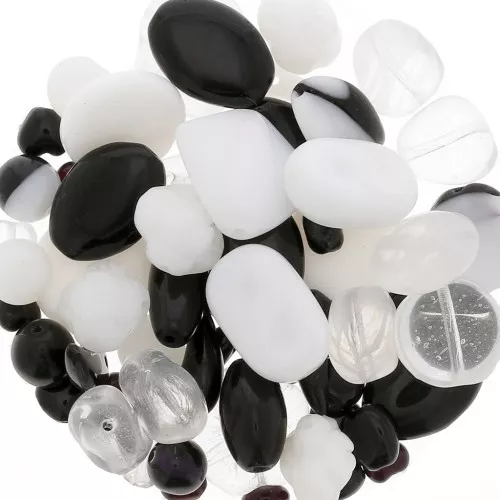 Abbinamento di perline di Bohemia nero/bianco x50g