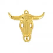 Pendente testa di toro/cranio di bufalo etnico 23mm Dorato con oro fino x1