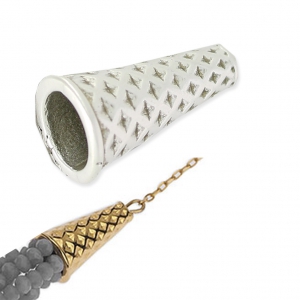 Cono o terminale a losanghe 20 mm placcatura argento fino anticato x1