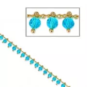 Catena con perle sfaccettate mm. 3 Turchese/dorato x 50cm