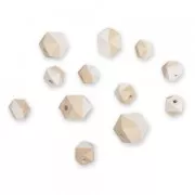 12 perle sfaccettate in legno per progetti DIY - 15/20 mm - Bianco
