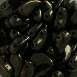 Perline di vetro 2 fori Zoliduo® Left 5x8mm Jet Green Luster x20