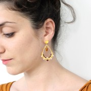 Orecchini con castone per 1028/1088 e Zircon 8mm con anello Dorato con oro fino x2