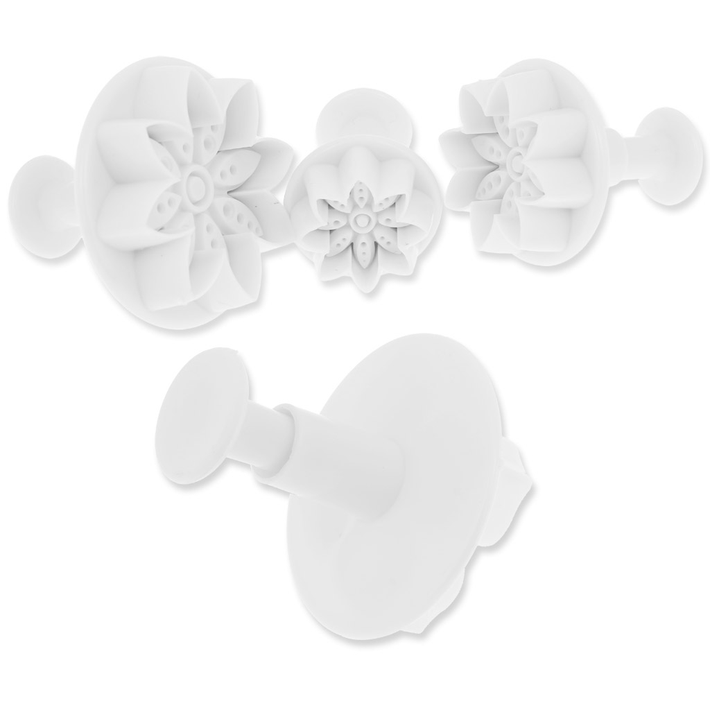 3 formine con pistone per pasta polimerica Flower Burst Cutters