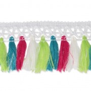 Nastro merletto e pompons 50 mm Bianco/Fuchsia/Anice/Anatra x50cm|raw }}