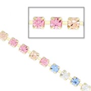 Catena strass in cristallo tagliato in ottone 2.10 mm Crystal/Light Peach/Light Rose/Sapphire x50cm|raw }}