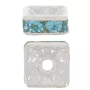 Perla rondella Strass quadrata mm. 6 argentato/Acquamarina x1