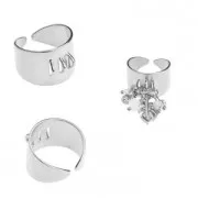 Anello regolabile largo con 3 anelli da personalizzare placcatura argento fino anticato x1