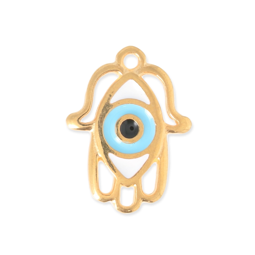 Pendente Mano Di Fatima Con Occhio Portafortuna 14x22mm Argento 925 Dorato X1