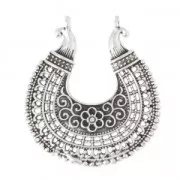 Pendente distanziatore 2 anelli mezza luna etnico 36x37 mm Placcatura argento antico