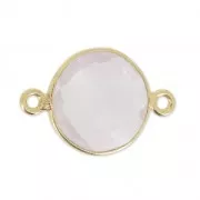 Distanziatori 2 anelli  12 mm castone Argento 925 placcatura Oro / Quarzo rosa x1