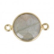 Distanziatori 2 anelli 12 mm castone Argento 925 placcatura Oro / Labradorite x1