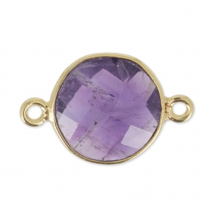 Distanziatori 2 anelli  12 mm castone Argento 925 placcatura Oro / Ametista x1