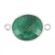 Distanziatore pietra sfaccettata 2 anelli11x13mm castone Argento 925 / Emerald teinté x1