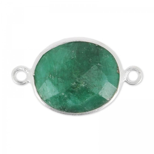 Distanziatore pietra sfaccettata 2 anelli11x13mm castone Argento 925 / Emerald teinté x1