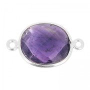 Distanziatore pietra sfaccettata 2 anelli 11x13mm castone Argento 925 / Ametista x1|raw }}