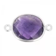 Distanziatore pietra sfaccettata 2 anelli 11x13mm castone Argento 925 / Ametista x1