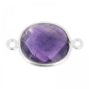 Distanziatore pietra sfaccettata 2 anelli 11x13mm castone Argento 925 / Ametista x1