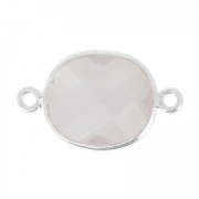 Distanziatore pietra sfaccettata 2 anelli 11x13mm castone Argento 925/Quarzo rosa x1